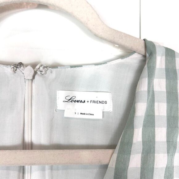 Lovers + Friends Jill Romper Gingham Check Sage Green White Mini Small Playsuit - Picture 3 of 16